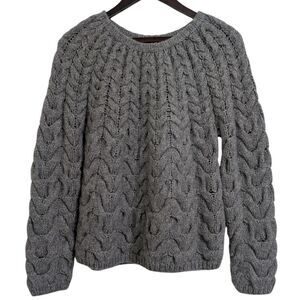 ​Samsoe Samsoe Nia Grey Melange Chunky Oversized Chevron Knit Sweater XS